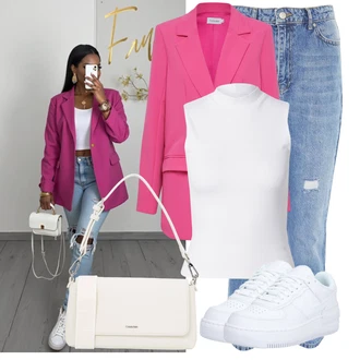 Basketbal Outfit s Bílá/Modrá Skate Bota/Nízká Teniska/Teniska na platformě/Kožené tenisky Nike Sportswear "Hezký letní vzhled"Look: Basketbal, Skating, Bruslení