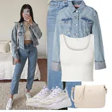 Outfity se zvonovými zkrácenými džínami image