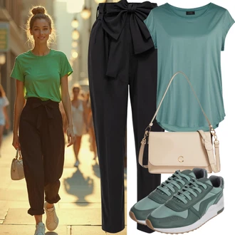 Outfit s Černá Střmenová Kalhoty/Paperbag Kalhoty/Kalhoty s Vysokým Pasem/Pletený Legín VERO MODA "Jarní outfit"