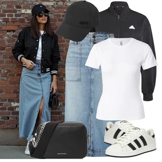 Outfit s Bílá/Černá Kožené tenisky/Nízká Teniska/Úzká teniska/Letní tenisky/Vintage teniska Adidas Originals "Každodenní vzhled"