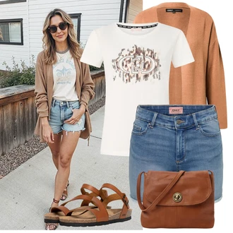 Outfit s Modrá/Bílá/Tyrkysový/Světle modrá Džínový Šortky Only "Každodenní vzhled"