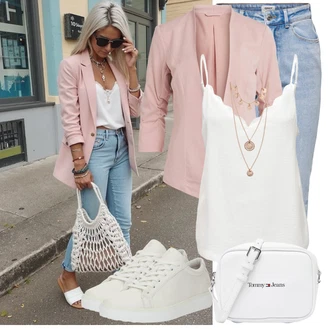 Outfit s Bílá/Béžová/Krémová/Khaki Teniska Kožené Tenisky/Nízká Teniska/Úzká Teniska About You "Každodenní vzhled"
