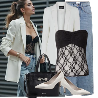 Retro Outfit s Světle modrá Džín s Širokou Nohavicí/Džíny s Rozparkem/Vintage džíny/Baggy Džíny/Džíny Volného Střihu/Džíny Culottes Only "Každodenní vzhled"Look: 90tá léta, Bad Taste, Boho, Klasické, Retro, Vintage, Western, Old Money