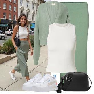 Léto Outfit s Tmav? zelená/Sv?tle zelená/Zelená Dlouhá Sukn?/Sukn? do Délky Lýtka/Slavnostní Maxi Sukn?/Pletená Sukn?/Maxi Sukn?/Tu?ková Sukn?/Vintage Sukn? maxi VERO MODA "Ka?dodenní vzhled"