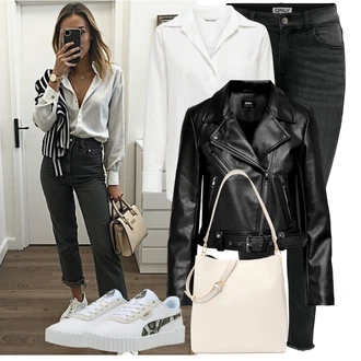 S Třásně Outfit s Tmavě šedá/Černá/Světle šedá/Šedá/Khaki Push up Džín/Kožené Boty/Džín s Nízkým Pasem/Džíny s Nízkým Sedem/Slim Fit Džíny/Termální Džíny/Motorkářské Džíny/Kožená bunda/Zimní bunda Only "Každodenní vzhled"