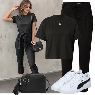 Outfit s Černá Plisovaná kalhoty/Plisovaná Kalhoty/Žerzejová Kalhoty/Ležérní Kalhoty/Mušelínové kalhoty/Střmenová Kalhoty/Kalhoty s Vysokým Pasem/Dlouhá Kalhoty/Jogger Kalhoty/Paperbag Kalhoty Only "Každodenní vzhled"