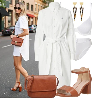 Vysoké Podpatky Outfit s Hnědá/Oranžová Sandál Na Podpatku/Sandál Na Širokém Podpatku/Sandál s podpatkem About You "Praktický vzhled"