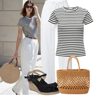 Outfit s Černá/Béžová Sandál na klínku/Espadrilka s klínovým podpatkem/Letní Bota/Korkový sandál na klínku/Espadrille sandál/Espadrilka na Podpatku About You "Praktický vzhled"