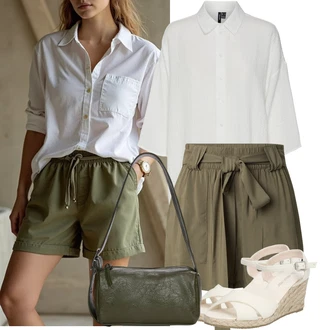 Outfit s Šedá/Bílá/Krémová Košilové šaty/Nadměrná velikost šatů/Halenkové Šaty/Nezařazené VERO MODA "Praktický vzhled"