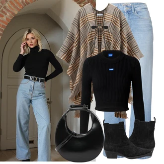 Outfit s Béžová/Šedá/Hnědá Pletený Oděv Pletené pončo/Svetr s třásněmi/Pončo Lascana "Lehký outfit"
