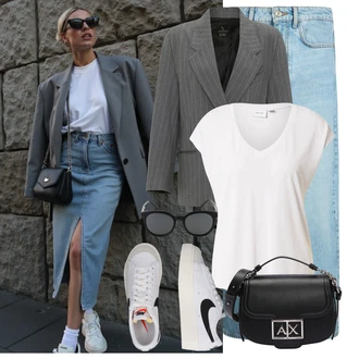 Outfit s Modrá/Bílá/Stříbrný/Světle šedá/Červená Nízká Teniska/Kožené tenisky/Skate Bota/Teniska na platformě/Vintage teniska/Letní tenisky Nike Sportswear "Lehký outfit"