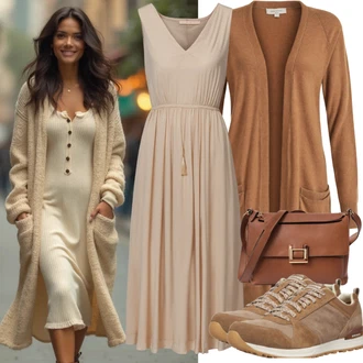 Teplé Outfit s Béžová/Khaki/Hnědá Mikinové Šaty the jogg concept "Letní oblečení"