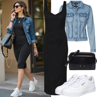 S nadýchanými rukávy Outfit s Modrá/Světle modrá Vintage Bund/Džínové Bund/Krátké Džínové Bundičky VERO MODA "Letní oblečení"