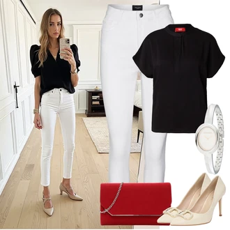Polnejša outfit mit Črna/Rdeča/Temno rdeča Bluza velika velikost/Tunika ESPRIT "lušten poletni videz"