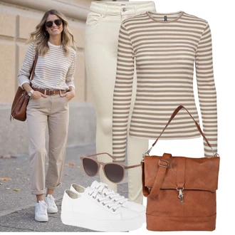 Outfit s Bílá/Béžová/Khaki Kožená bunda/Kožené Boty/Slim Fit Džíny/Džíny s Nízkým Sedem/Push up Džín/Džín s Nízkým Pasem/Termální Džíny/Džíny s Rozparkem/Motorkářské Džíny Only "Oblečení pro volný čas"