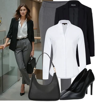 Svátost oltářní Outfit s Bílá/Fialová/Šedá Blůza s knoflíčkem/Halenka Slim Fit/Businessová Halenka/Halenka se Stojatým Límcem/Žehlení odolná blůza More & More "Skvělý pro volný čas"Look: Bar, Křest, Koncert, Firemní večírek, Chatky, Škola, Zvláštní příležitosti, Biřmování, Galavečer, Opera, Svátost oltářní, Párty, Banka, Bazén