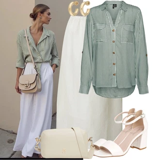 Vysoké Podpatky Outfit s Bílá/Krémová/Červená/Hnědá Bota Sandál s podpatkem/Sandál Na Širokém Podpatku About You "Cool outfity na volný čas"