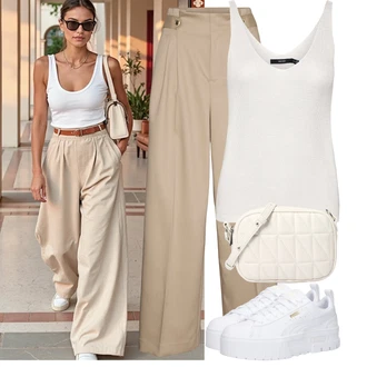 Outfit s Krémová/Šedá/Khaki/Béžová/Bílá/Hnědá/Růžová Pletený top/Halenka Bez Rukávů/Tílko VERO MODA "Každodenní vzhled"