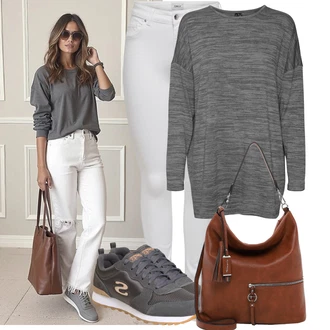 Outfit s Bílá/Krémová Džíny s Rozparkem/Džín s Nízkým Pasem/Kožené Boty/Push up Džín/Džíny s Nízkým Sedem/Slim Fit Džíny/Motorkářské Džíny/Termální Džíny/Kožená bunda Only "Oblečení pro volný čas"