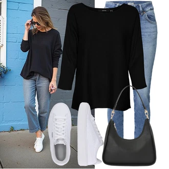 Lodičkový výstřih Outfit s Černá Svetr z Jemné Pleteniny/Svetr s Kulatým Výstřihem/Svetr na kojení/Svetry 2 v 1/Kašmírový Svetr/Dlouhý Svetr/Basic Svetr/Svetr Carmen/Jednoduchý Svetr VERO MODA "Skvělý vzhled pro volný čas"