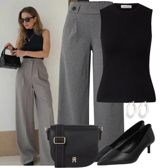 Outfit s Šedá/Světle šedá/Tmavě šedá Široká Kalhoty/3/4 Kalhoty/Culotte Kalhoty/Mušelínové kalhoty/Palazzo Kalhoty/Plisovaná kalhoty/Kožená Pánská Bund JdY "Cool outfity na volný čas"