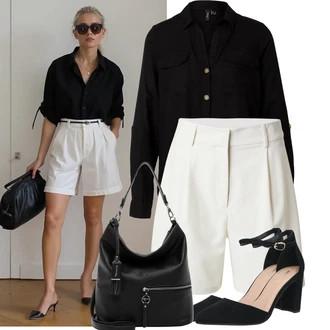 Zapínání na knoflíky Outfit s Černá Lněná Halenka/Blůza s nášivkou na lokti/Halenka s Dlouhým Rukávem/Blůza s knoflíčkem/Manšestrová Halenka VERO MODA "Módní outfit pro volný čas"