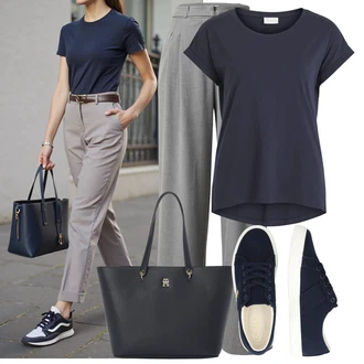 Outfit s Tmavě modrá/Modrá/Černá/Bílá Obchodní Taška/Shopper taška/Taška/Kancelářská Taška/Taška Na Rameno Tommy Hilfiger "Módní outfit pro volný čas"