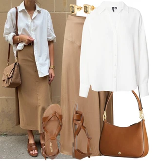 Outfit s Hnědá/Béžová Sandál S T Páskem/Vintage sandál/Páskový Sandál/Gladiátorská sandála/Římská sandála/Letní Bota About You "Cool outfity na volný čas"