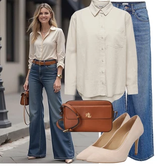 Outfit s Světle modrá/Modrá Džín s Širokou Nohavicí/Džíny Volného Střihu/High Waist Džínové Kalhoty/Džíny s Rozparkem/Zvonové Džíny/Džíny Culottes/Vintage džíny Only "Skvělý vzhled pro volný čas"