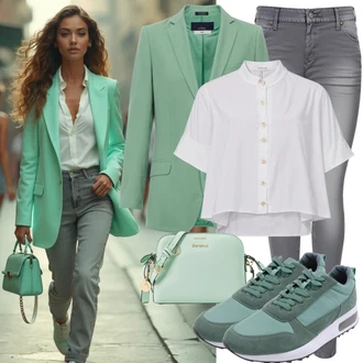 Sportovní Outfit s Šedá/Světle šedá Motorkářské Džíny/High Waist Džínové Kalhoty/Džíny s Rozparkem/Kožená bunda/Sweat Džíny/Termální Džíny/Kožená Pánská Bund ONLY (tall) "Módní Letní Vzhled"Look: Cool, Disko, Venkovní, Sportovní, Techno, Univerzitní