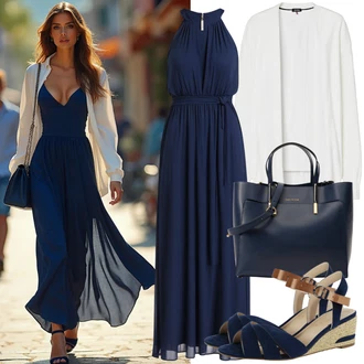 Outfit sa Tamnoplava/Plava Haljina za vjenčanje/Haljina za majku mladenku/Večernja Haljina za Zimu/Duga Haljina za svatov/Haljina matični ured svat/Duga Večernja Haljina/Haljina za Krizmu About You "Modni Ljetni Izgled"