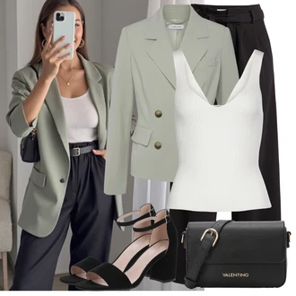 Vysoké Podpatky Outfit s Černá/Béžová Sandál Na Podpatku/Přezková bota/Podpatek na klínku/Platform Sandal/Sandály na hřídeli/Semiortopedická bota About You "Outfit na léto"