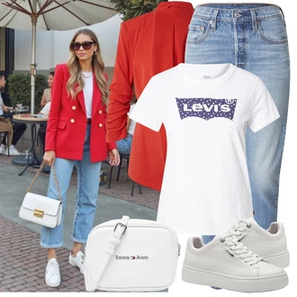 Outfit s Šedá/Krémová/Bílá/Stříbrný Teniska na platformě/Nízká Teniska/Kožené Tenisky/Úzká Teniska Tamaris "Outfit na léto"