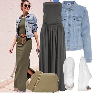 Dlouhé Outfit s Šedá/Tmavě šedá/Hnědá/Tmavě zelená/Khaki/Světle šedá Mullet šaty/Dlouhé Šaty/Žerzejové Šaty/Šaty s výstřihem/Maxi Šaty/Šaty v Délce do Lýtka/Šaty s Kapsou/Dlouhé Letní Šaty Lascana "Outfit na léto"