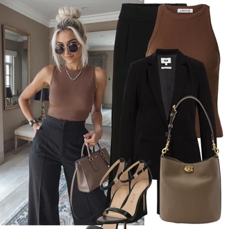 Elegantní Outfit s Černá/Růžová Blejzrové Bund/Smokingové sako/Business Oblek/Krátké Sako/Kožená Pánská Bund/Neformální Sako/Kožená bunda/Kožená bunda pro muže/Boyfriend Sako/Elegantní Sako/Pletený Sako WE Fashion "Outfit na léto"Look: Kancelář, Elegantní, Klasické
