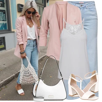 Outfit sa Smeđa/Crvena/Bijela/Krem Sandale Sandalice s blok petom/Sandala s petom About You "Summer Outfits"