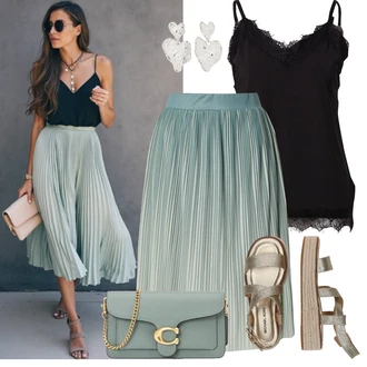Outfity pro zábavu Od 40 let s Černá Krajkované tričko/Krajkový Top/Pánské boty/Halenka Bez Rukávů/Top Na Party Freequent, Modrá/Tyrkysový/Světle modrá/Zelená 50tého Léta Sukně/Sukně do Délky Lýtka/Křesťanská Sukně/Koktejlová Sukně/Mačkaná Sukně/Italská Sukně/Dlouhá Sukně/Midi Sukně/Moderní Sukně/Plisovaná sukně/Sukně Pro Matriku/Sukně Pro Svatebního Hosta About You "Outfit na léto"