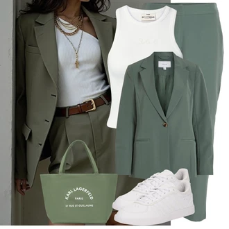 Léto Outfit s Bílá/Krémová Tričko s grafikou/Top bez ramínek/Halenka Bez Rukávů/Krátký top/Tílko s ořezem A Lot Less, Zelená/Tmavě zelená/Světle zelená Vila "Outfit na Léto"