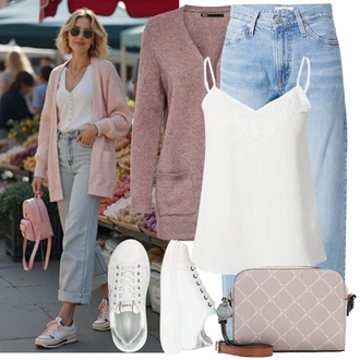 S křivkami Outfit s Hnědá/Fialová/Růžová Pletenina veľkej veľkosti Only "Outfit na léto"