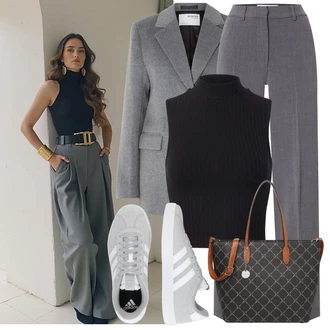 Léto Outfit s Černá/Tmavě modrá Krátký Top/Tílko s ořezem/Pletený top/Halenka Bez Rukávů/Pánské boty/Roláková Košile Edited, Šedá/Hnědá/Tmavě hnědá/Tmavě šedá Pánská taška/Batoh/Taška/Plenková taška/Taška Přes Rameno/Taška Na Příruční Zavazadlo/Taška Na Notebook/Kancelářská Taška/Brašna/Sportovní Taška Přes Rameno/Cestovní Taška Tamaris "Outfit na Léto"