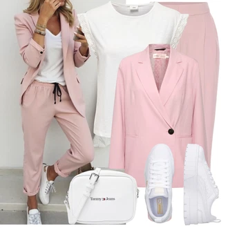 Léto Outfit s Růžová/Fialová 7/8 Kalhoty/3/4 Kalhoty/Capri kalhoty/Mrkvová Kalhoty/Kalhoty s nášivkou uprostřed/Kalhoty s Vysokým Pasem/Mušelínové kalhoty/Plisovaná Kalhoty/Plisovaná kalhoty/Navlékací Kalhoty/Sportovní kalhoty střední délky Lascana, Krémová/Bílá/Šedá/Stříbrný Jednoduchý top/Pletené tričko/Krajkované tričko/Krajkový Top/Krátký top/Halenka Bez Rukávů/Tričko s grafikou/Pánské boty JdY, Růžová/Fialová inwear, Šedá/Bílá Teniska na platformě/Nízká Teniska Puma, Bílá/Šedá/Krémová Pásková taška/Taška/Klasická Taška Přes Rameno/Dopisová peněženka/Malá Taška/Taška na telefon/Brašna/Sportovní Taška Přes Rameno Tommy Jeans "Outfit na Léto"