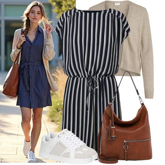Dlouhé Outfit s Šedá/Hnědá/Béžová/Khaki Pletenina veľkej veľkosti Vila "Lehký outfit"
