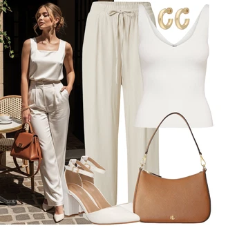 Dlouhé Outfit s Khaki/Béžová/Hnědá VERO MODA, Hnědá/Béžová/Bílá Nezařazené Polo Ralph Lauren "Lehký outfit"