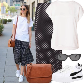 Dlouhé Outfit s Hnědá/Béžová Bagetová taška/Taška/Klasická Taška Přes Rameno/Taška Na Notebook/Kancelářská Taška/Brašna/Sportovní Taška Přes Rameno About You "Stylový vzhled pro volný čas"