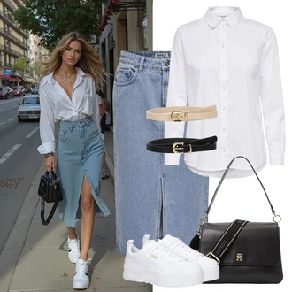 Outfity se stylem 80tá léta s Světle modrá/Modrá Džínová vintage sukně/Džínová Sukně Only "Letní oblečení"Look: Styl, 90tá léta, Bad Taste, Klasické, Old Money, Nadrozměrné, 80tá léta