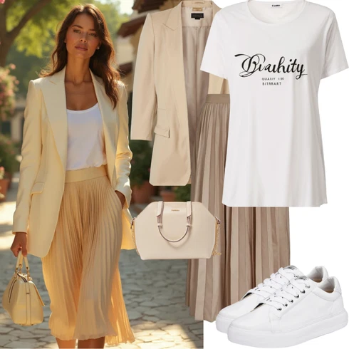 Kombinace Béžová/Hnědá/Khaki Midi Sukně/Sukně do Délky Lýtka/Vintage sukně maxi/Pletená sukně/Dlouhá Sukně/Křesťanská Sukně/Plisovaná sukně/Maxi sukně/Italská Sukně/Sukně Pro Matriku Rich & Royal