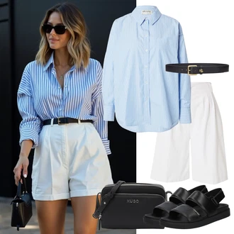 Hoja outfit mit Črna/Krem Veganski čevelj/Zaprta sandala/Sandala z visokim gležnjem/Čevelj s trakom/Rimski sandal Calvin Klein "popoln poletni videz"Look: Hoja, Jahanje