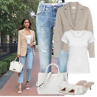 outfit mit Siva/Krem/Srebrna/Bela Majica s kratkimi rokavi/Majica/Klasična Dolžina/Moški tekaški copati/Casual Majica/Funkcijska Majica/Športna majica Only "popoln poletni videz"