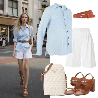 outfit mit Rjava/Bela Sandala s peto/Sandala/Sandal z blok peto/Čevelj s trakom Calvin Klein "popoln poletni videz"