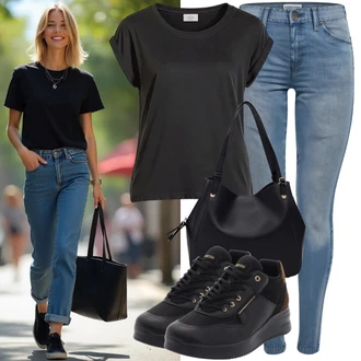 outfit mit Rjava/Črna Majica s kratkimi rokavi/Majica s potiskom/Lepa Majica/Majica/Športna majica/Obrezana majica/Majica za spanje/Tiskana majica/Grafična majica New Balance "Popolno za poletje"